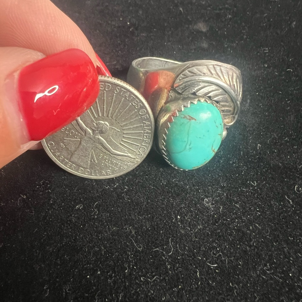 925 STERLING SILVER VINTAGE HEAVY TURQUOISE RING. MENS / WOMENS - Picture 7 of 8